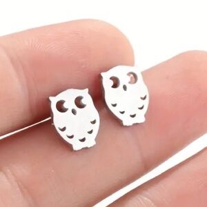 Owl Silver Toned Stud Earrings